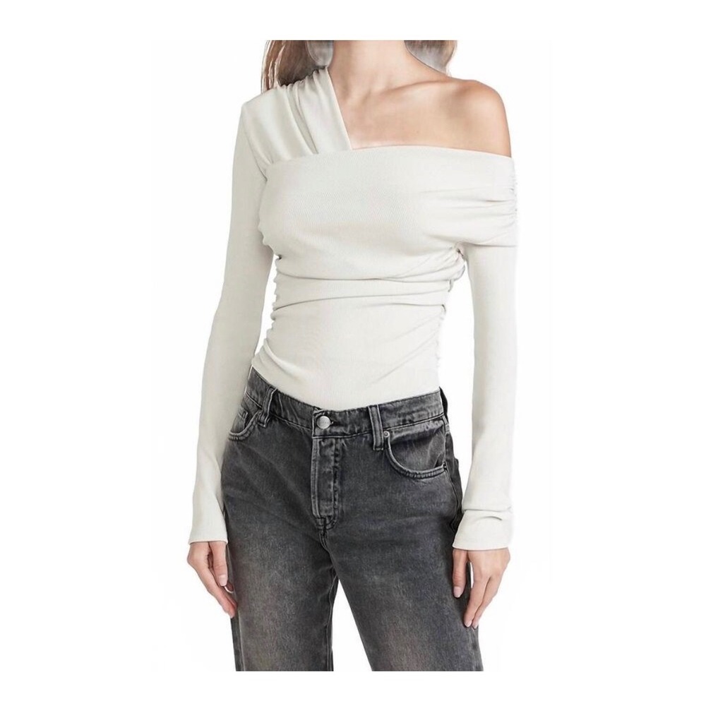 New Goldsign Bodysuit Fonteyne Wrap Women Large Vail Light Gray Silver White Rib